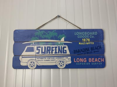 Houten wandbord Retro Bus "Long Beach"