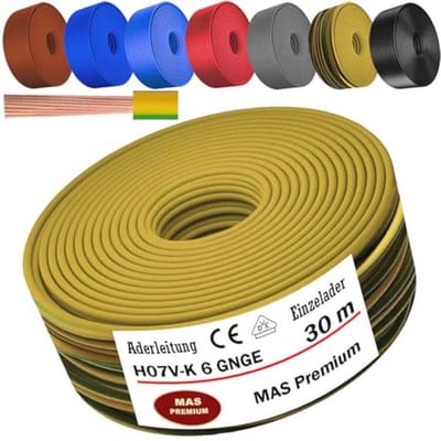 Flexibele Aderkabel H07 V-K - 6 mm², 30 m, Zwart, Bruin, Donkerblauw, Groengeel, Grijs, Rood, Lichtblauw