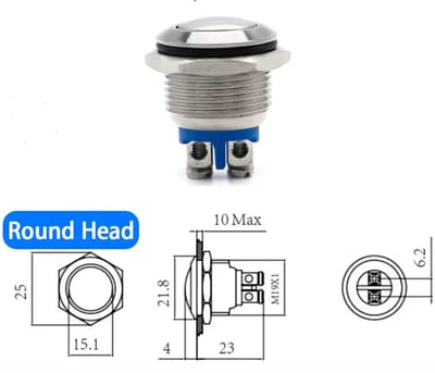 Actie4you® - Metalen Pulsschakelaar OFF(ON) ⌀16mm - Momentschakelaar - Drukschakelaar - 3A 230V – Rond