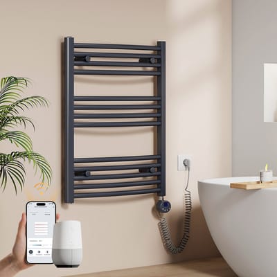 EMKE Elektrische Handdoekradiator - Slimme Bediening - APP Week Timer - 75x60cm - 300W - Mat Antraciet