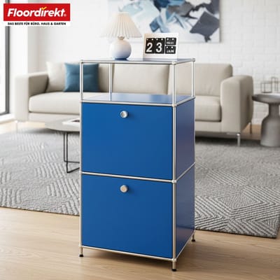 FLOORDIREKT Metalen Rek Concept Epure MK-120 - Opbergrek Met Afsluitbare Vakken, Open Vak & Legplank - 50 x 100 x 40 cm - Blauw -Verkrijgbaar in Verschillende Kleuren - Metalen Rek in Modern Design - Rek Voor Woonkamer, Kantoor & Hal