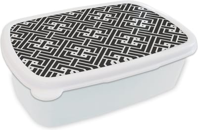 Broodtrommel Wit - Lunchbox - Brooddoos - Patronen - Zwart Wit - Doolhof - 18x12x6 cm - Volwassenen