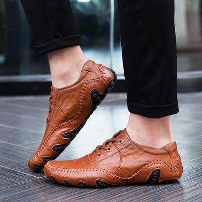 Chaussures en cuir pour hommes Chaussures mocassins confortables pour hommes Chaussures plates à lacets pour hommes Chaussures de conduite Baskets en cuir pour hommes Chaussures bateau pour hommes 47 marron