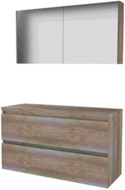 Basic-Line Comfort 46 Badkamermeubelset - 120 x 46 cm - Greeploos - 2 Lades - Wastafelblad - Spiegelkast - Scotch Oak