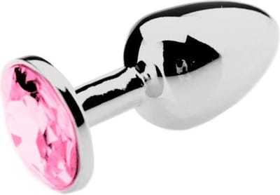 Butt plug aluminium met roze kristal - large