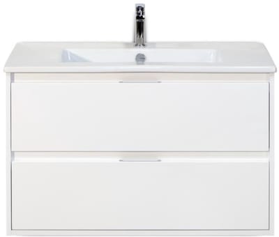 Porto Badmeubelset 90 cm - Wit Hoogglans - Keramische Wastafel Wit Slim