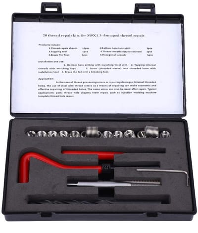 Dailygoods- Draadreparatieset 20 Stuks - Roestvrij Stalen Inzetstukken M9x1.5 - Inclusief Spiraalboor/Schoefkraan - Breekpengereedschap/Inbussleutel - Voor Effectieve Reparatie Inwendig Schroefdraad - Schroefdraadinsert