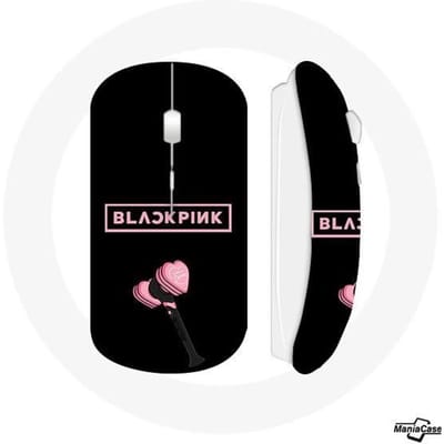 Draadloze muis Blackpink-logo Roze zwarte achtergrond Lightstick Blink