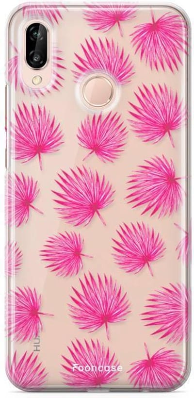 Fooncase Hoesje Geschikt voor Huawei P20 Lite - Shockproof Case - Back Cover / Soft Case - Pink leaves / Roze bladeren