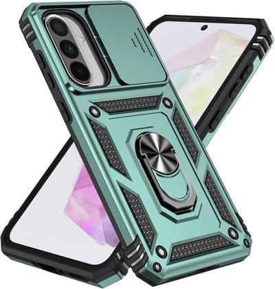 Geschikt voor Samsung Galaxy A56 5G mobiele telefoonhoesje, 360° volledige camerabescherming, harde PC schokbestendige versterkte bepantsering, robuuste schokbestendige bumperbeschermhoes - groen
