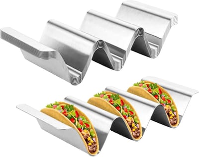Set van 8 RVS Taco Houder met Handvatten - Ideaal voor Taco's, Hotdogs en Sandwiches, Perfecte Tafelaccessoire voor Feestjes