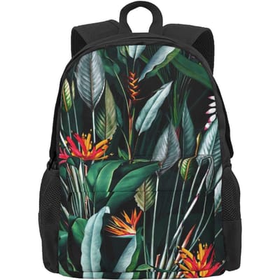 Tropische Bloemen Rugzak Diepe Jungle Bloemen Dames Polyester Wandelrugzakken Lichtgewicht Casual Middelbare School Tassen Rucksack 36x32x10cm