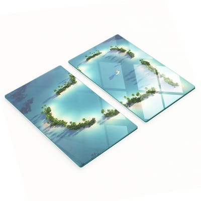 Twee decoratieve glazen keukenplanken in hartvorm voor op het kookeiland, 2x30x52 cm