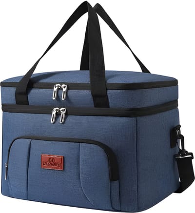 CarryQuest® - Geïsoleerde Koeltas - Lunchtas - Multifunctionele Dubbele Lagen Tote Koeler Lunch Tas - Picknick Tas - Houdt Warm en Koud Gescheiden - Picknick Lunchbox Met Schouderriem - Hoogwaardig Polyester - Blauw