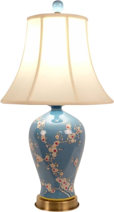 Fine Asianliving Chinese Tafellamp Porselein Handgeschilderde Sakura Blauw