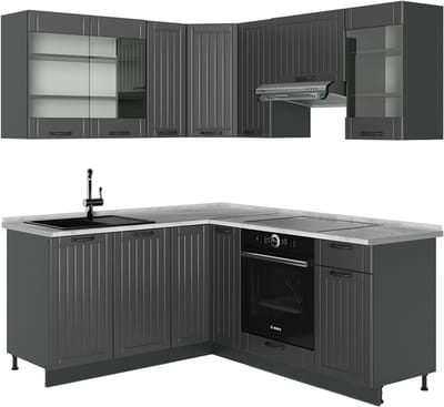 Vicco Hoekkeuken Fame-Line, Donkergrijs/Antraciet, 190 x 160 cm, WB Marmer