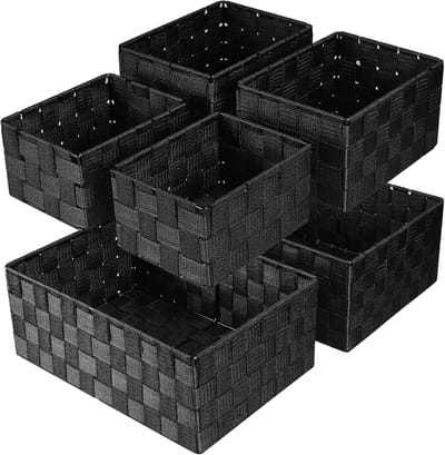 Opbergmanden, set van 6 stapelbare multifunctionele opbergmanden, geweven manden opslag voor organizer opslag van badkamer / slaapkamer / keuken / planken / kast / cosmetica / handdoeken