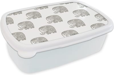 Broodtrommel Wit - Lunchbox - Brooddoos - Doodle - Olifant - Design - 18x12x6 cm - Volwassenen