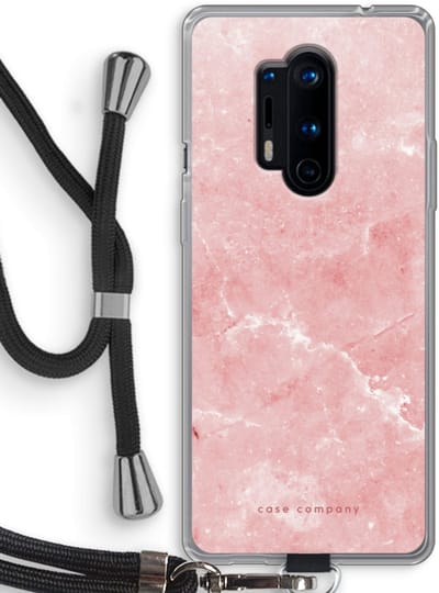 Case Company® - Hoesje met koord geschikt voor OnePlus 8 Pro hoesje met Koord - Roze marmer - Telefoonhoesje met Zwart Koord - Bescherming aan alle Kanten en Over de Schermrand