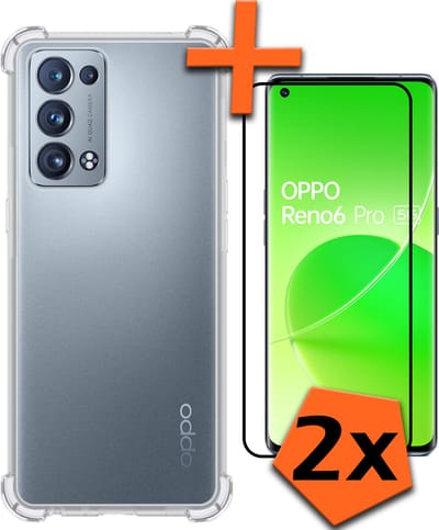 Hoes - Met Screenprotector - 2 Stuks - Geschikt voor OPPO Reno 6 Pro - Sterk & Shockproof - Siliconen Case - Back Cover - Telefoon Hoes - Shock Proof - Transparant