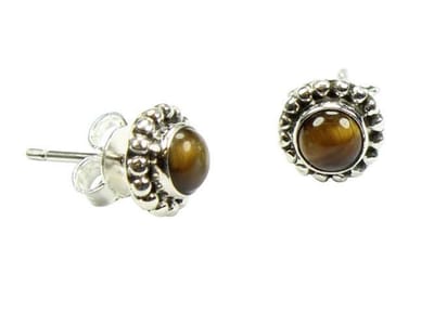 Zilveren knop oorbellen Tijgeroog 925 zilver