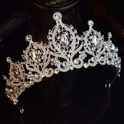Luxe met Diamanten Bezette Kristallen Kroon  Grand Retro Haaraccessoire  Prinses Trouwjurk  Trouwkroon Super Etherisch gray