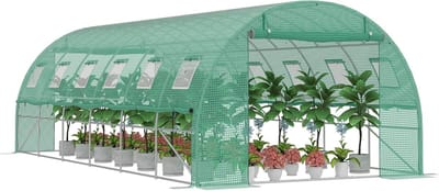 18m² Vorstbescherming Tuinkas van Staal Frame 3x6x2m HDPE Foliekas met 12 Insectenhor Ramen & 2 Deuren Inloopbare Broeikas Tuin Overwinteringstent voor Planten, NAIZY