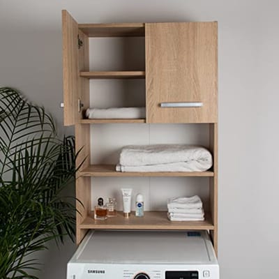 Wasmachinekast voor Badkamer en Wasruimte - Ruimtebesparende Bovenbouwkast in Sonoma Eiken