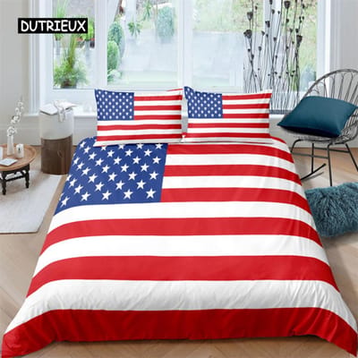Nationale Vlag Dekbedovertrek Set King Size Creatieve Amerikaanse Vlag Beddengoed Set voor Tieners Volwassenen Microfiber Eenpersoons Tweepersoons Dekbedovertrek AU Single(140x210cm)