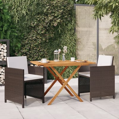 vidaXL - 3-delige - Tuinset - met - kussens - poly - rattan - bruin