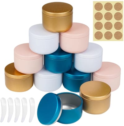 aladdien - 12 stuks lege aluminium potjes - cosmetica potjes - ideaal voor make-up - 50 ml - monstercontainers - met stickers en spatels - geschikt ...
