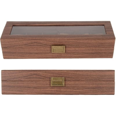 Boîte à Montres Douce Détachable 6 Fentes Grande Capacité Organisateur de Montres Boîte avec Dessus en Verre pour Rangement Présentation 6 Fentes gray