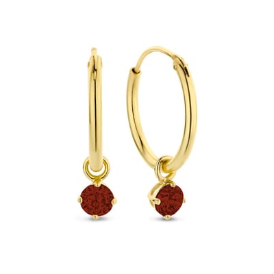 New Bling 9NB-1209 Zilveren Oorringen met Zirkonia hangertje 3mm - Rood - 15 mm - Zilver - Verguld/Goud op Zilver