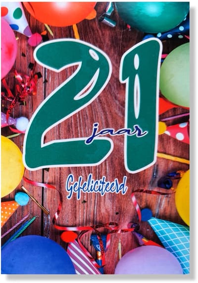 Hoera 21 Jaar! Luxe verjaardagskaart - 12x17cm - Gevouwen Wenskaart inclusief envelop - Leeftijdkaart