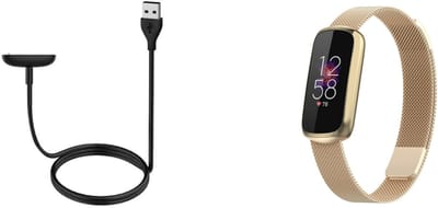 Strap-it Milanees Smartwatch band + Oplader - Geschikt voor Fitbit Luxe Milanese band - Champagne goud - Horlogeband / Polsband / Armband - RVS Stalen band - Magnetische sluiting -