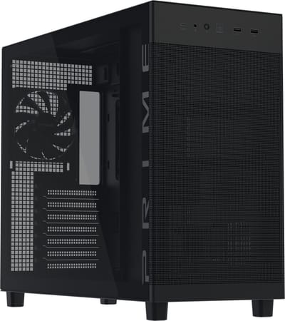 Asus Prime AP303 TG Black - Midi Tower Behuizing - Gehard Glas - USB-C 2x2 - Inclusief 120mm Fan - Stoffilters - Zwart