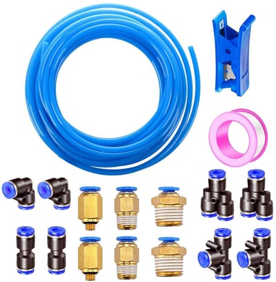 Dailygoods- Pneumatische Slang 10 m - Polyurethaan (PU) - 4 mm Buitendiameter - 14 Verbindingsstukken - Slangsnijder - Hoge Flexibiliteit - Persluchtslang