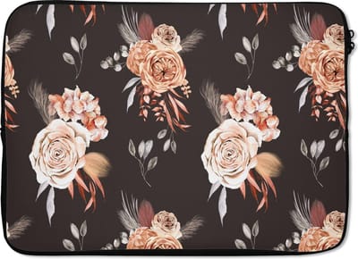 Laptophoes 13 inch - Bloemen - Bladeren - Natuur - Laptop sleeve - Binnenmaat 32x22,5 cm - Zwarte achterkant