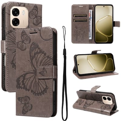Coverup Hoesje - Geschikt voor OPPO A6 5G / A6x 5G / A6x 4G Hoesje - Coverup Vlinders Book Case - Taupe Grijs