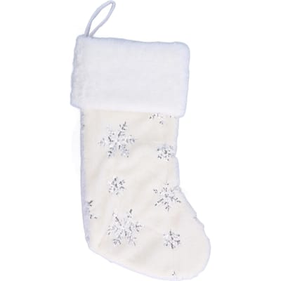 Pendentif Chaussette de Noël en Polyester avec Motif Brodé Flocon de Neige Décoration Arbre de Noël argenté