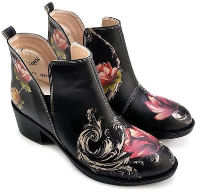 GOBY - Flowers - Enkellaarsjes - Damesboots - Laarzen - Hoge kwaliteit - Handmade - Maat 36