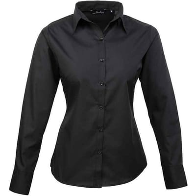 Premier Dames/Dames Popeline Blouse met Lange Mouwen (Zwart)