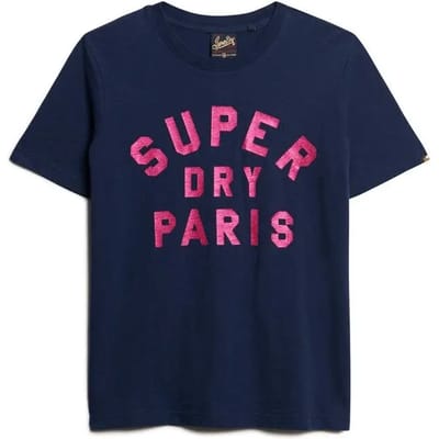 Superdry - T-shirt met glitterlogo en relaxte pasvorm - Dames - T-shirts