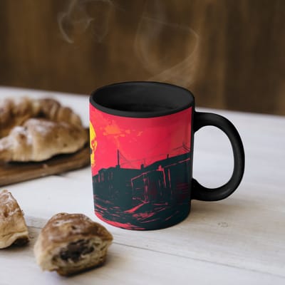 Magische Mok - Foto op Warmte Mokken - Koffiemok - Straat - Verlaten - Schedel - Geel - Magic Mok - Beker - 350 ML - Theemok