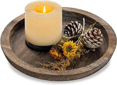 HEZIVO® Luxe Kaarsenplateau - Decoratief Dienblad - Ronde Sierschaal - Hout - 28 cm