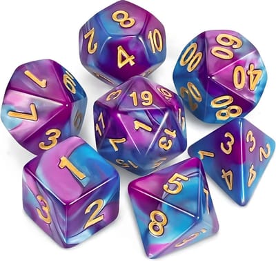 Dobbelstenen Set 7-delig – Paars Blauw D20 D12 D10 D8 D6 D4 – Voor RPG & Tafelspellen