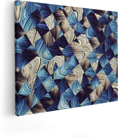 Artaza Canvas Schilderij Geometrische Wanddecoratie - 50x40 cm - Muurdecoratie Abstract - Canvas Schilderij Woonkamer - Kamer Accessoires Blauw