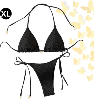 Livano Bikini Dames - Meisjes Bikini - Badpak - Push Up - Vrouwen Badkleding - Zwemmen - Sexy Set - Top & Broekje - Zwart - Maat XL