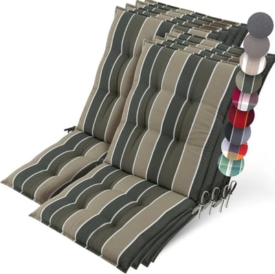 Beautissu Sun-NL – Set van 8 Premium Lage Rugleuning Kussen 100x50 cm - UV-bestendig & 8cm Dik Kussen Tuinstoelkussen Antislip Bevestigingsbanden – Stevige Stof Groen Gestreept