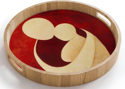 Dienblad rond 40x40 cm - Schootdienblad hout - Abstract - Moeder - Kind - Rood - Borrelplank rechthoek - Plateau houten dienbladen